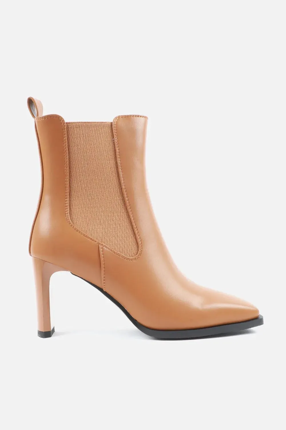 Misi Square Toe Stretch Panel Ankle Boots in Tan