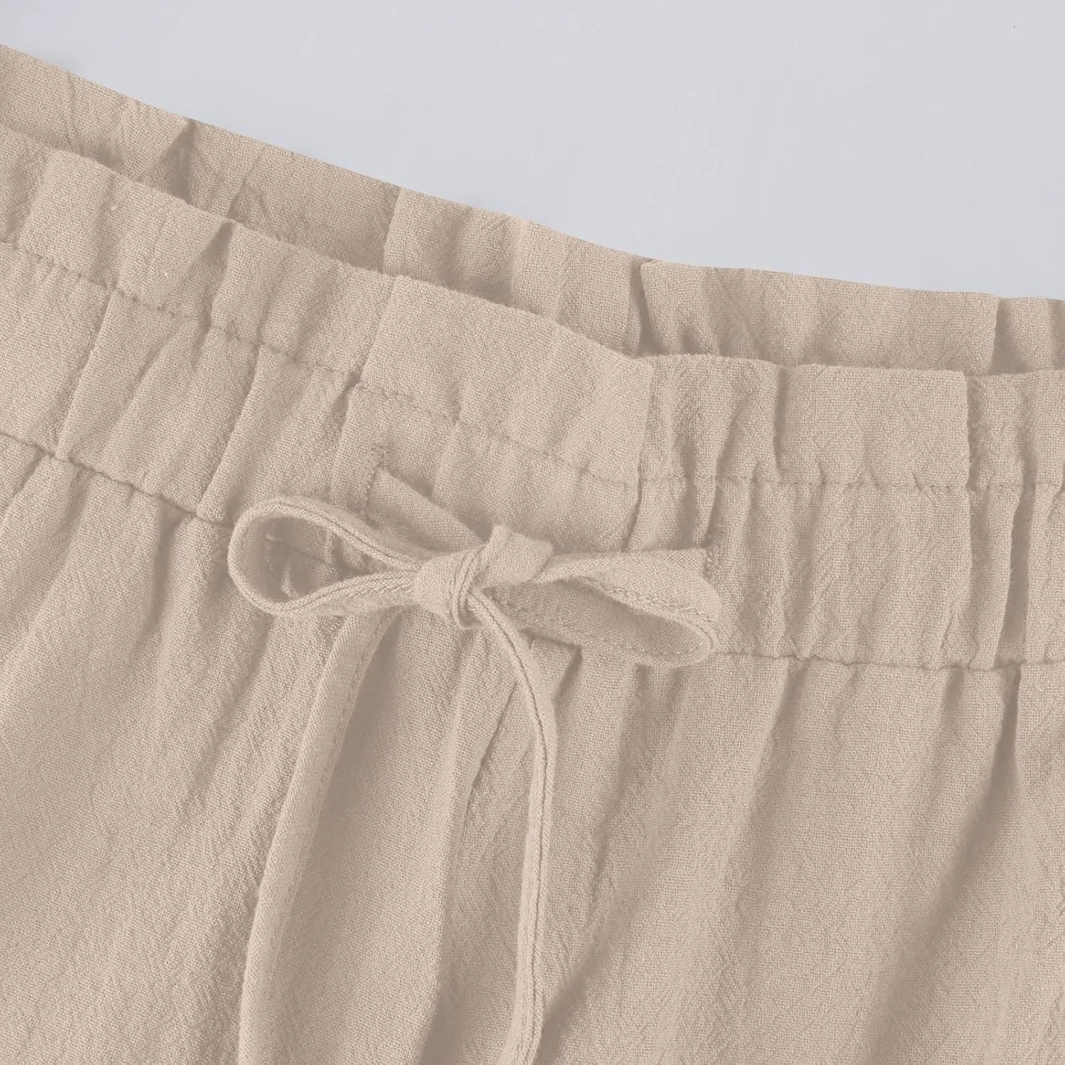 Miyaomn Wide Leg Linen Pants for Women Drawstring Summer Palazzo Flowy Pants Casual Loose High Waisted Trousers with Pockets