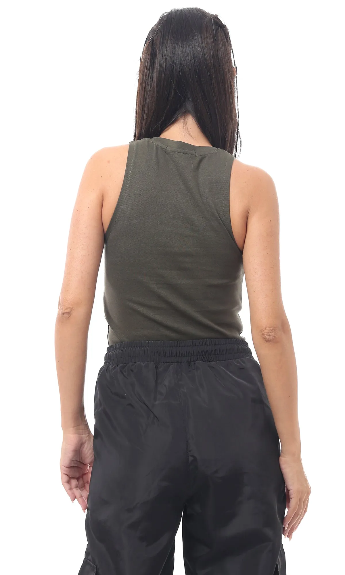 O166357 Cotton Slip On Olive Sleeveless Top