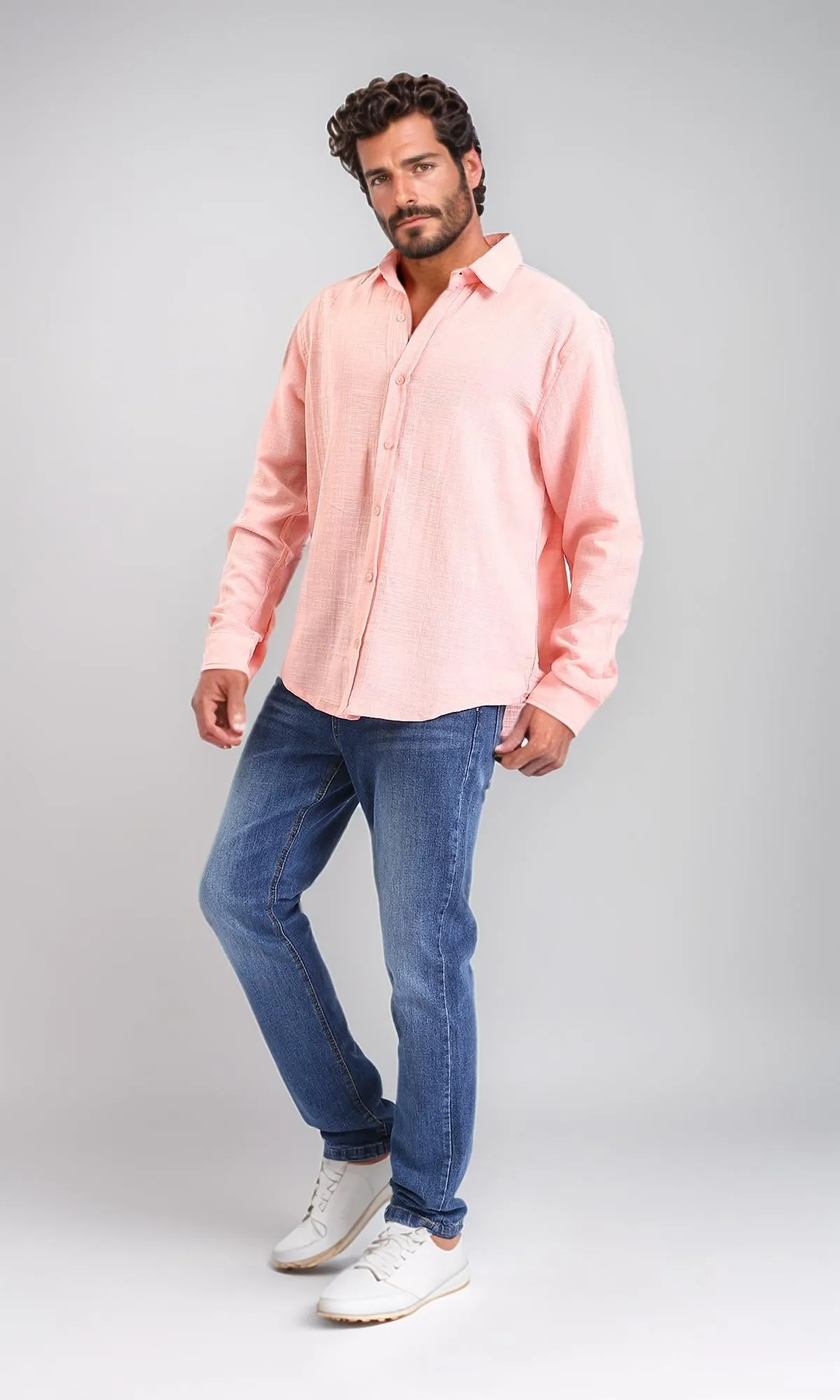 R206991-Textured Cotton Long Sleeve Shirt - Simon
