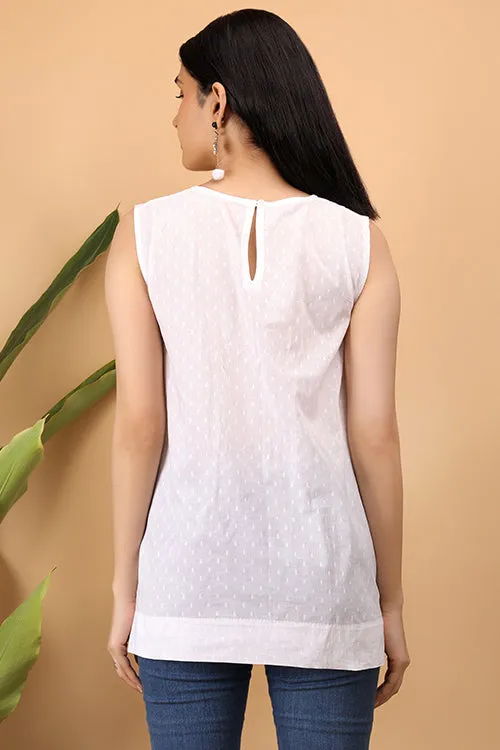 Shwet Women White Chikankari Sleevless Top - 280