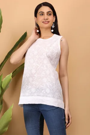 Shwet Women White Chikankari Sleevless Top - 280