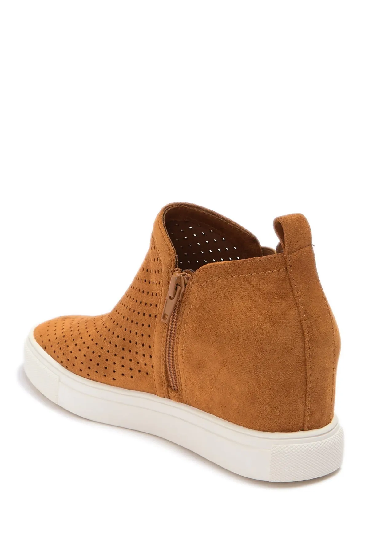 Steve Madden Clarke Camel Suede Ankle Bootie Perforated Wedge Sneaker Boot