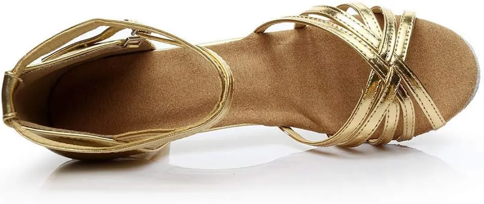 Summer Shoes Dance Fashion Latin Prom Women's Sandals Salsa Color Shoes Ballroom Women's Sandals (Gold, 6.5)