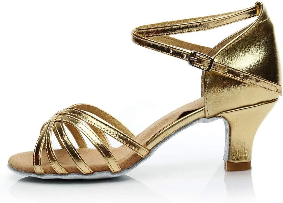 Summer Shoes Dance Fashion Latin Prom Women's Sandals Salsa Color Shoes Ballroom Women's Sandals (Gold, 6.5)