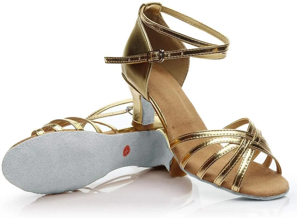 Summer Shoes Dance Fashion Latin Prom Women's Sandals Salsa Color Shoes Ballroom Women's Sandals (Gold, 6.5)
