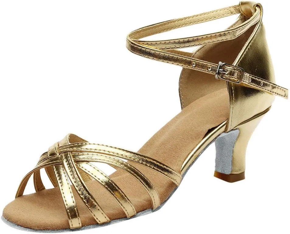 Summer Shoes Dance Fashion Latin Prom Women's Sandals Salsa Color Shoes Ballroom Women's Sandals (Gold, 6.5)
