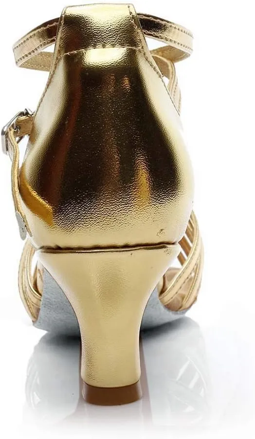 Summer Shoes Dance Fashion Latin Prom Women's Sandals Salsa Color Shoes Ballroom Women's Sandals (Gold, 6.5)