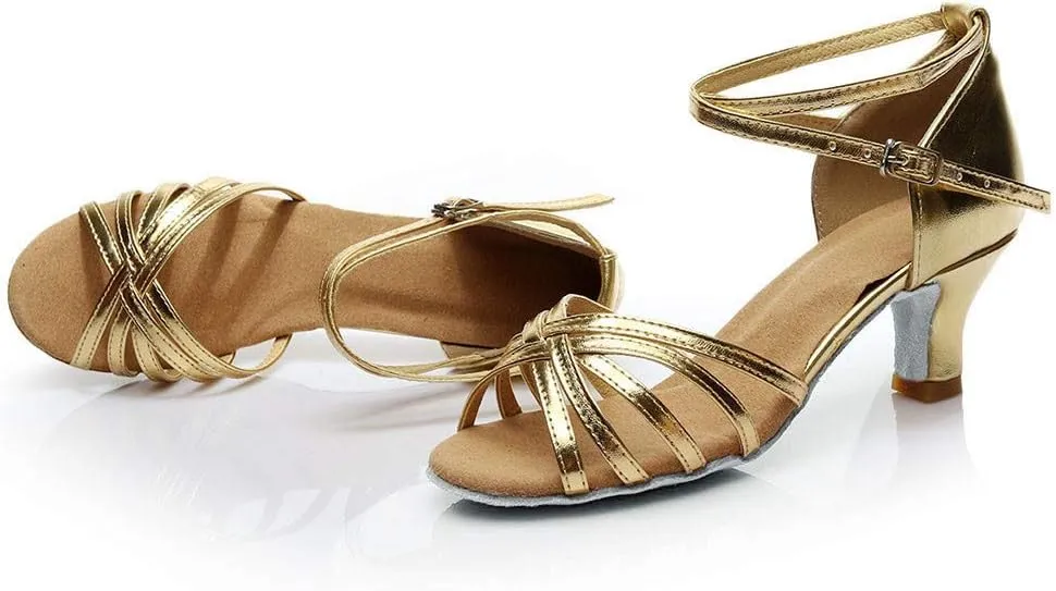 Summer Shoes Dance Fashion Latin Prom Women's Sandals Salsa Color Shoes Ballroom Women's Sandals (Gold, 6.5)