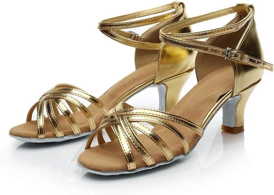 Summer Shoes Dance Fashion Latin Prom Women's Sandals Salsa Color Shoes Ballroom Women's Sandals (Gold, 6.5)