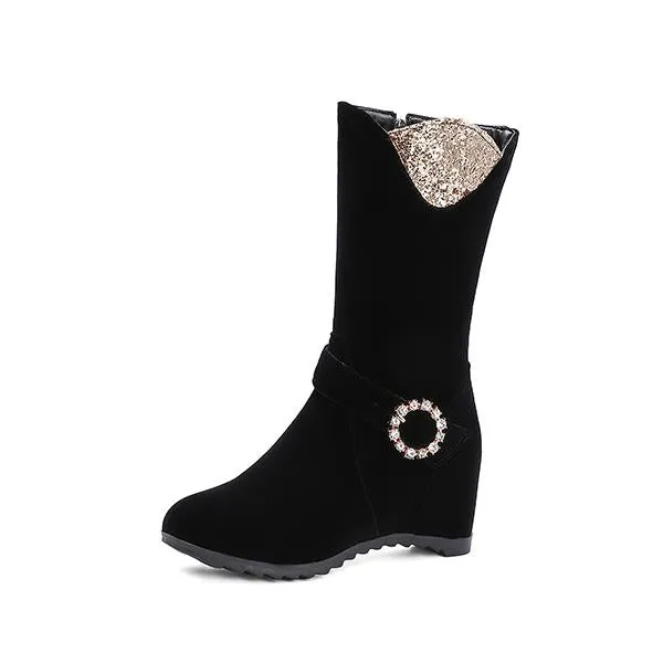 Women's Elegant Pearl Belt Buckle Wedge Booties 75827676S