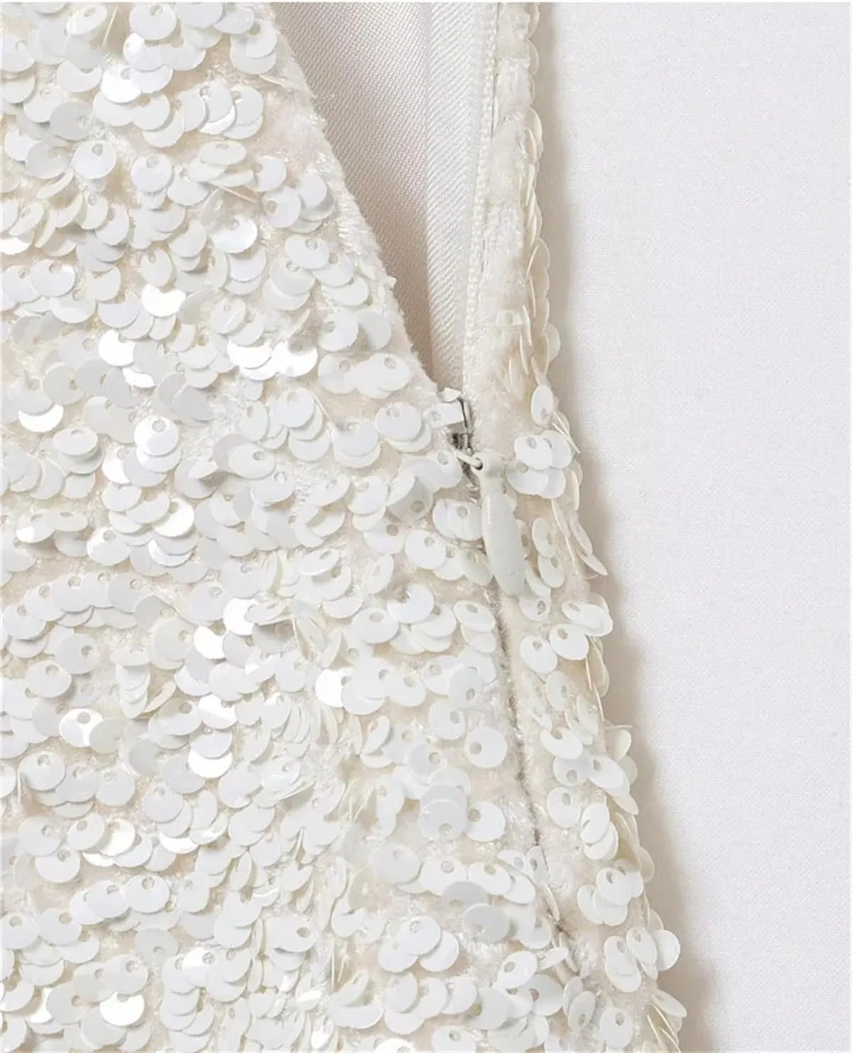 Women's White Sequin Mini Pencil Skirt Casual Party Slim Fit Zipper Skirt
