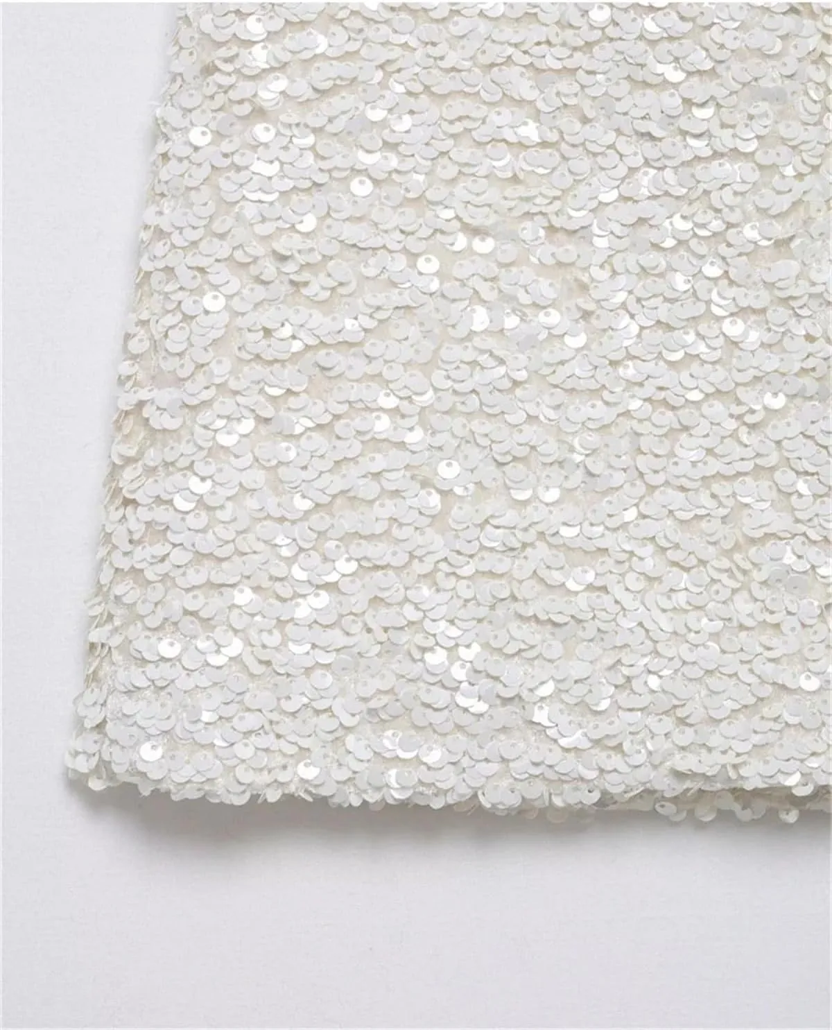 Women's White Sequin Mini Pencil Skirt Casual Party Slim Fit Zipper Skirt