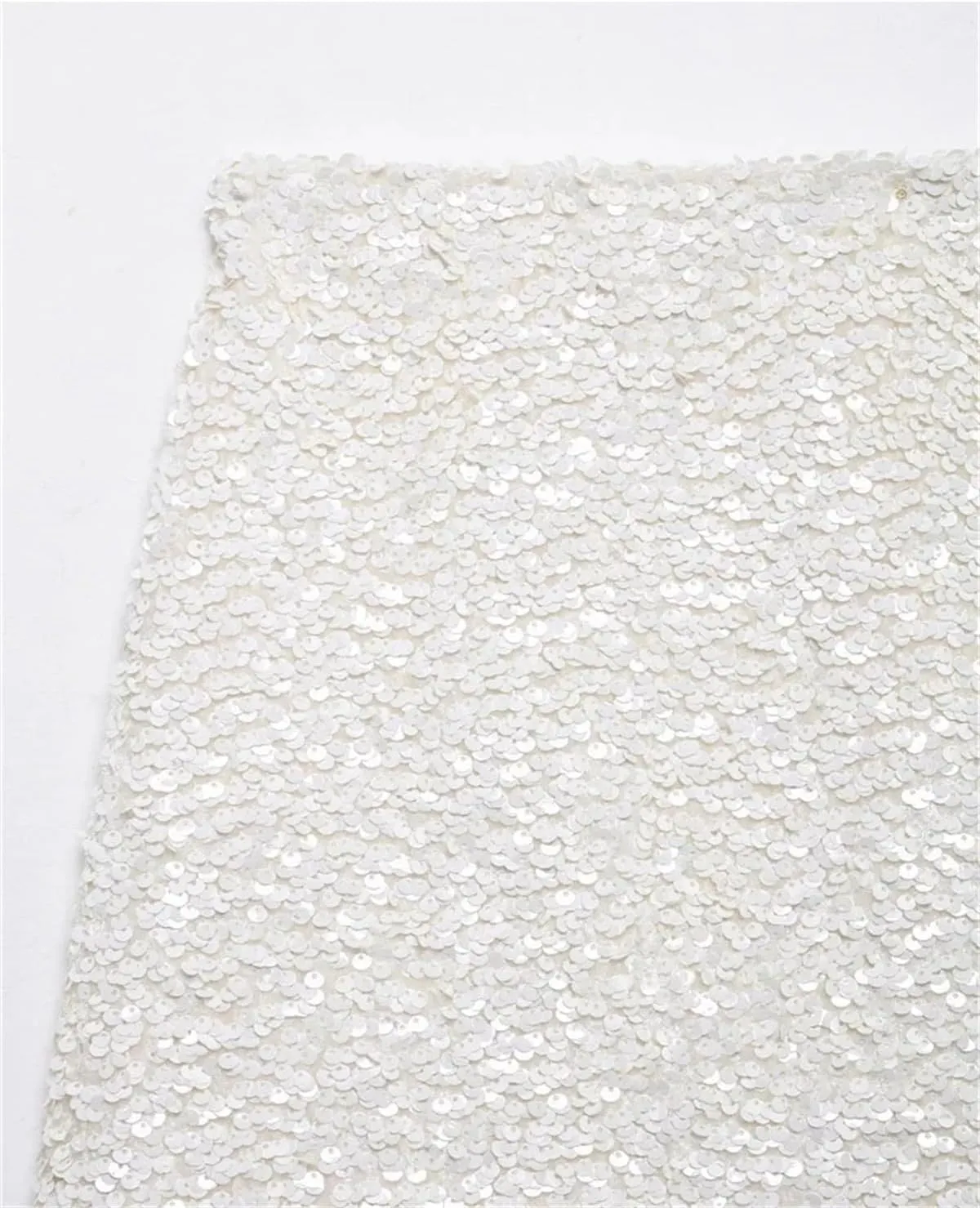 Women's White Sequin Mini Pencil Skirt Casual Party Slim Fit Zipper Skirt